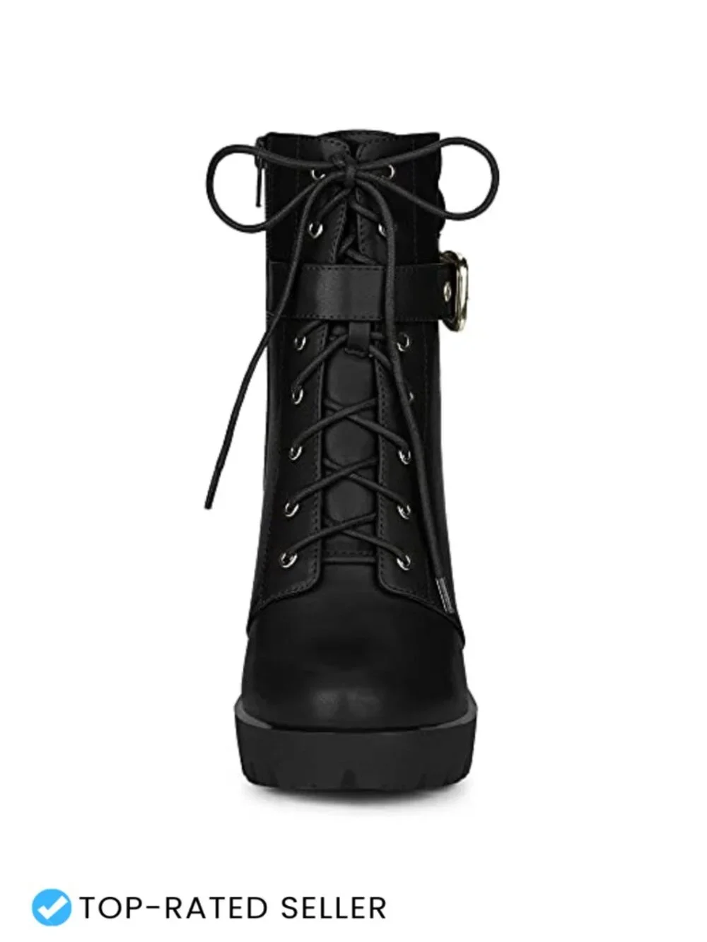 Faux Leather Platform Ankle Boots Lace Up Block Heels Combat Boots
